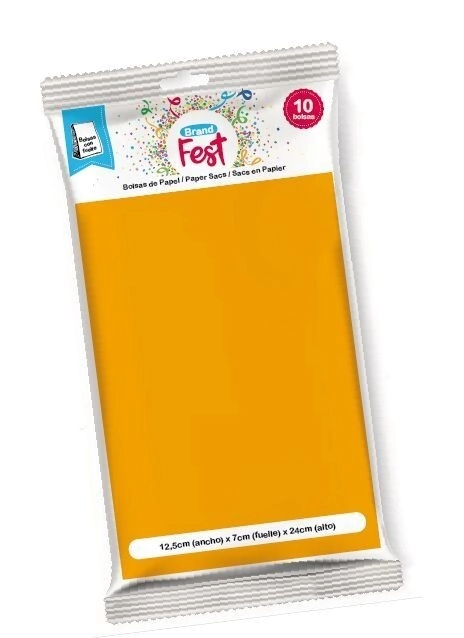 Bolsa cotillon FSC mix 12,5 x 7 x 24,5 naranja Flow Pack x10