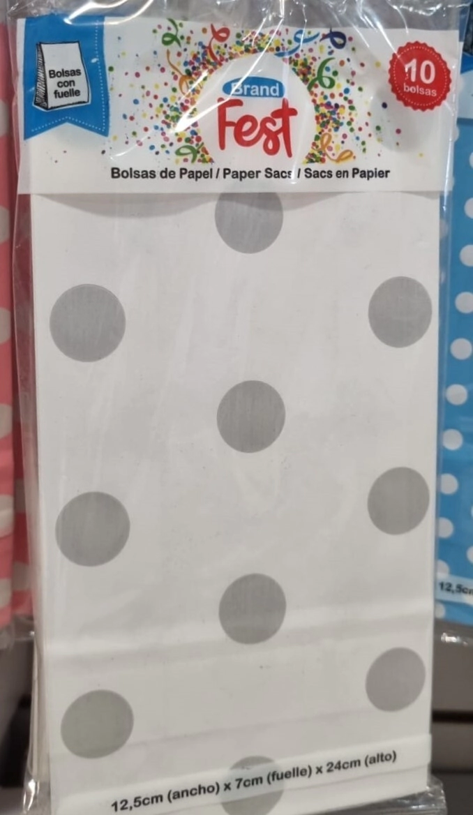 Bolsa cotillon FSC mix 12,5 x 7 x 24,5 lunar blanco Flow Pack x10