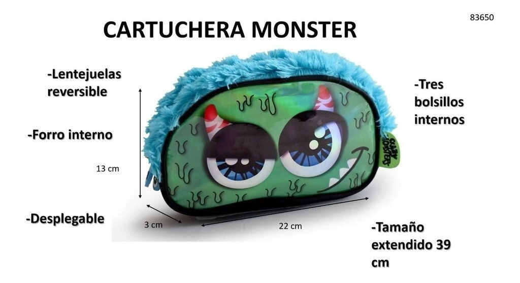 Cartuchera Jardin 3D 1 cierre Crazy Mons