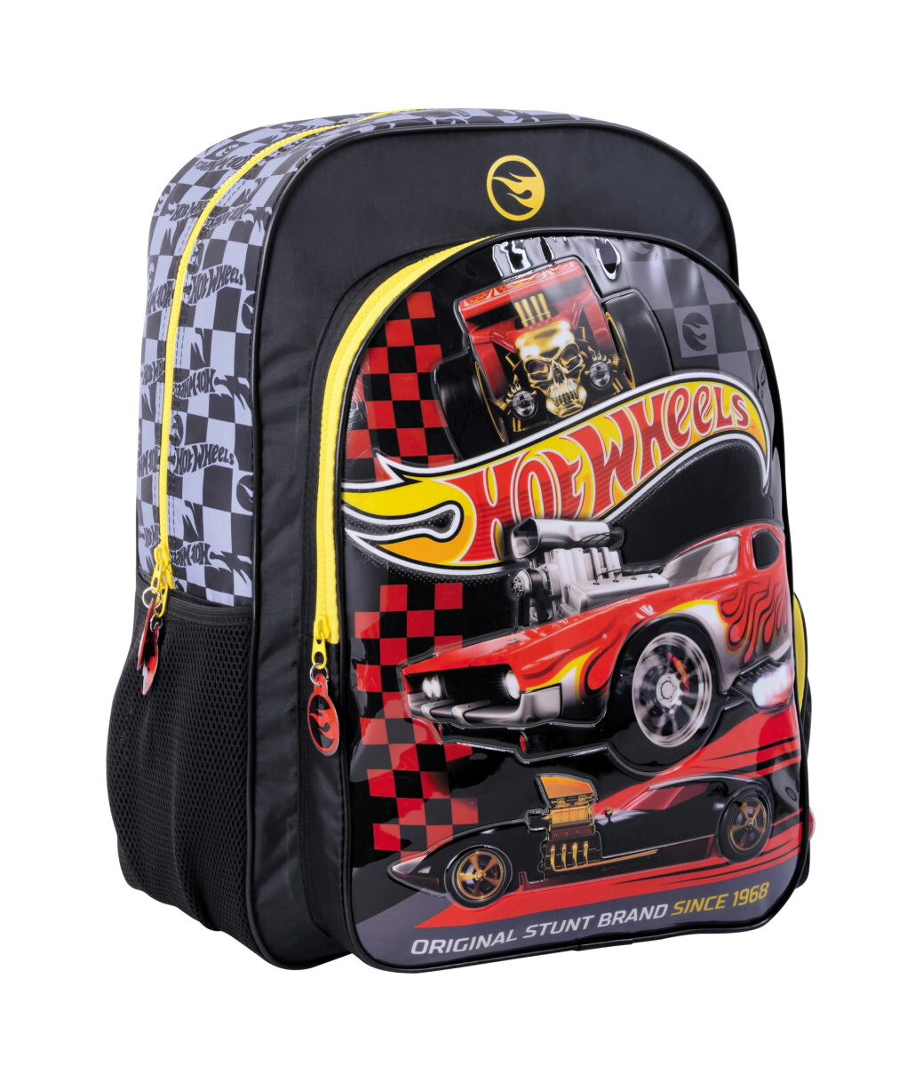 Mochila Hot Wheels 18'' Espalda Red Cars NEGRO