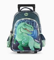 Mochila Footy Carro 18'' Dinosaurio con Luz Led CELESTE