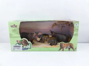 ANIMAL WORLD PLAYSET 31CM PACK X 4 FAMILIA HIPOPOTAMO
