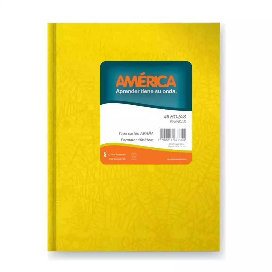 CUADERNO AMERICA ARA�A 16x21 T/D AMARILLO - 42Hjs Rayadas