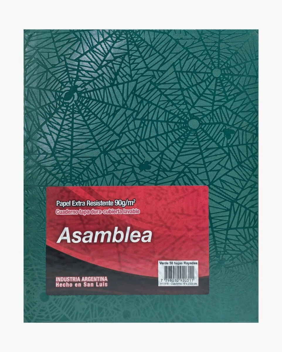 CUADERNO ARA�A T/C 19x23,5 - 50Hjs RAYADAS ARA�A VERDE ASAMBLEA
