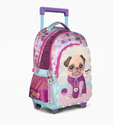 MOCHILA CARRO 18" PUPPY CON LUZ LED FOOTY LILA