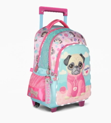 MOCHILA CARRO 18" PUPPY CON LUZ LED FOOTY ROSA