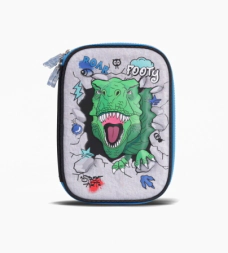 CARTUCHERA RIGIDA 2 CIERRES DINO GLOW FOOTY NEGRO