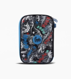 CARTUCHERA RIGIDA 2 CIERRES DINO GLOW FOOTY NEGRO