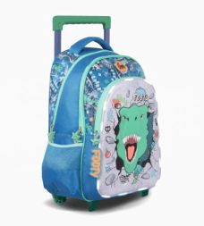 MOCHILA CARRO 18" CON LUZ LED DINO GLOW FOOTY CELESTE