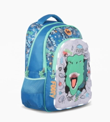 MOCHILA ESPALDA 18" CON LUZ LED DINO GLOW FOOTY CELESTE