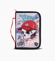 CARTUCHERA RIGIDA 1 CIERRE SKULL FOOTY ROJO