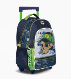MOCHILA CARRO 18" CON LUZ LED SKULL FOOTY VERDE