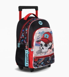MOCHILA CARRO 18" CON LUZ LED SKULL FOOTY ROJO
