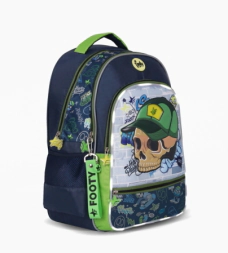 MOCHILA ESPALDA 18" CON LUZ LED SKULL FOOTY VERDE