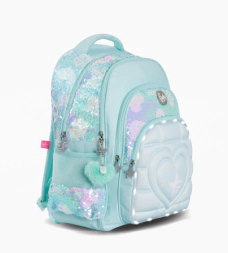 MOCHILA ESPALDA 18" CON LUZ LED SUPER HEARTH FOOTY CELESTE
