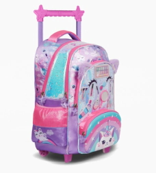 MOCHILA CARRO 18" CON LUZ LED MAKE UP FOOTY LILA