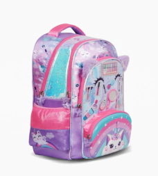 MOCHILA ESPALDA 18" CON LUZ LED MAKE UP FOOTY LILA