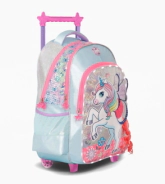 MOCHILA CARRO 18" CON LUZ LED UNICORN WINGS FOOTY CELESTE