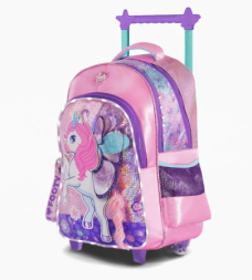 MOCHILA CARRO 18" CON LUZ LED UNICORN WINGS FOOTY ROSA