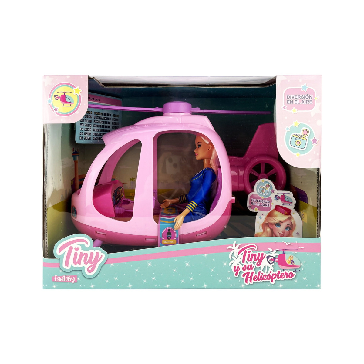 MU�ECA TINY Y SU HELICOPTERO CON ACCESORIOS 38x36x16 CM
