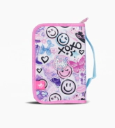CARTUCHERA RIGIDA 2 CIERRES HAPPY SMILE FOOTY ROSA