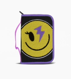 CARTUCHERA RIGIDA 2 CIERRES HAPPY SMILE FOOTY LILA