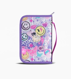 CARTUCHERA RIGIDA 2 CIERRES HAPPY SMILE FOOTY LILA