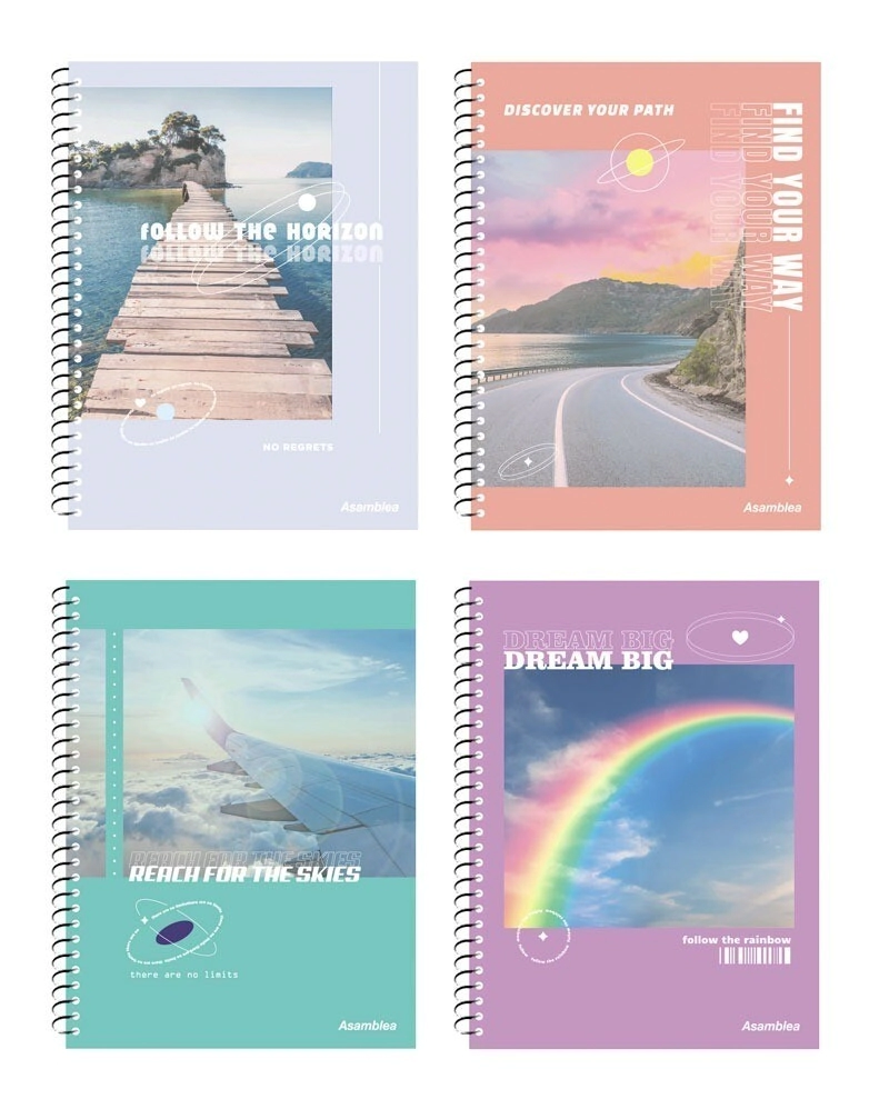 CUADERNO ASAMBLEA PAISAJES PASTEL 21x29,70 - 80Hjs Rayadas