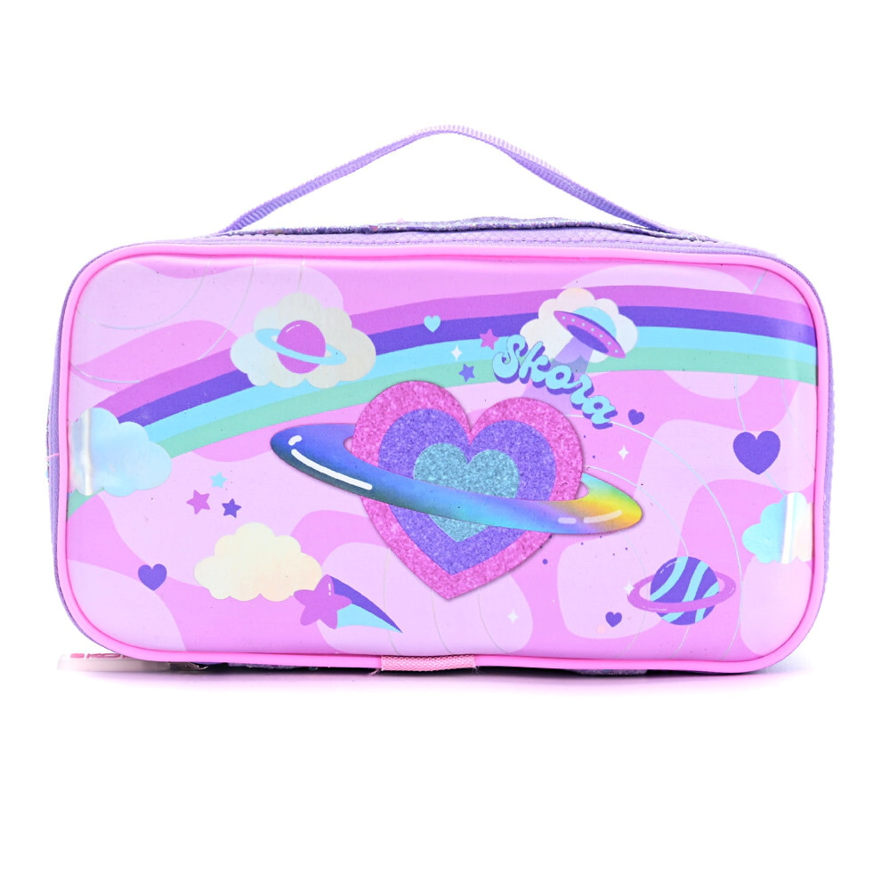 CARTUCHERA RECTANGULAR CON SOLAPA 2 CIERRES THINK HAPPY ALMA MAGIC