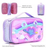 CARTUCHERA RECTANGULAR CON SOLAPA 2 CIERRES THINK HAPPY ALMA MAGIC