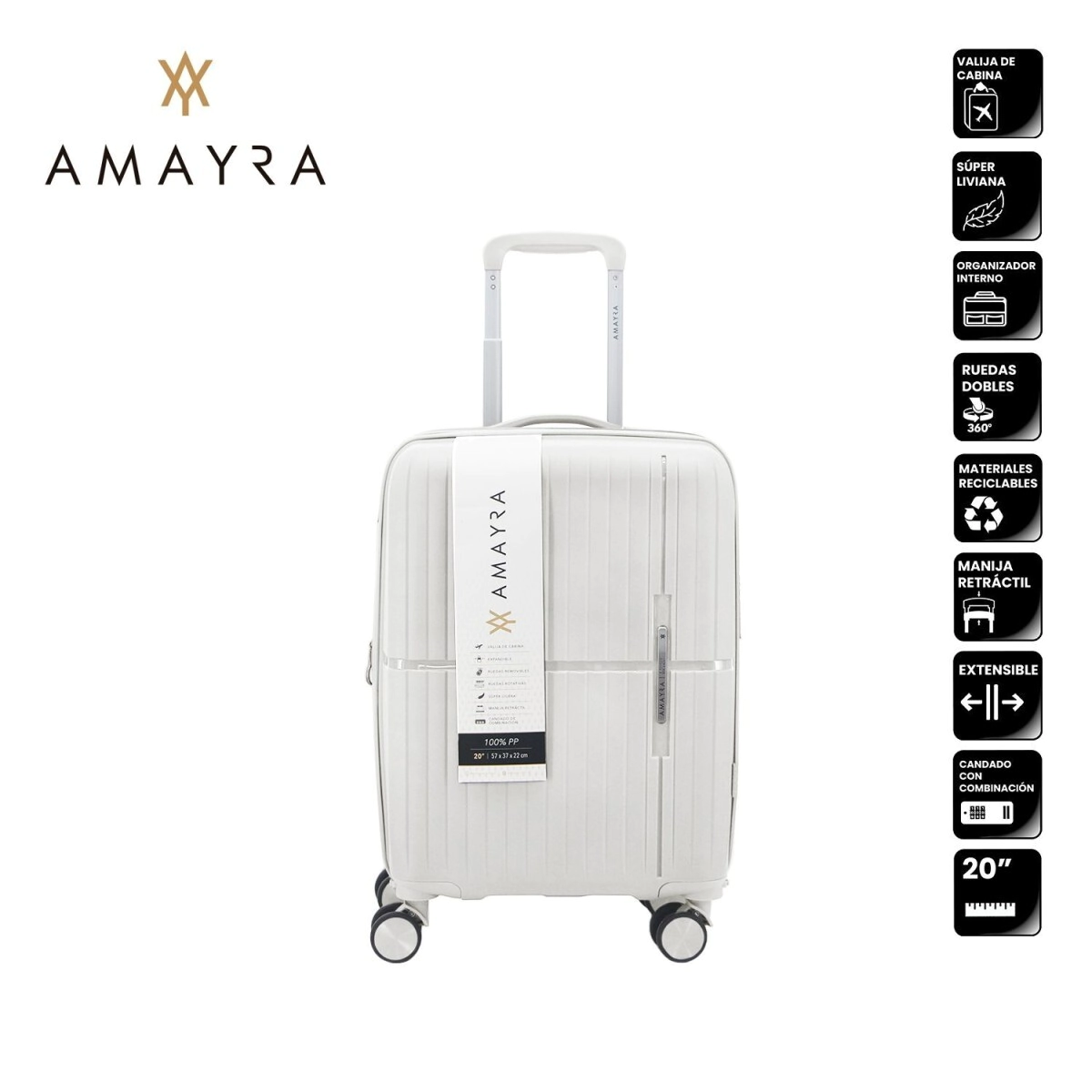 VALIJA CARRY ON 20" PP BLANCA AMAYRA