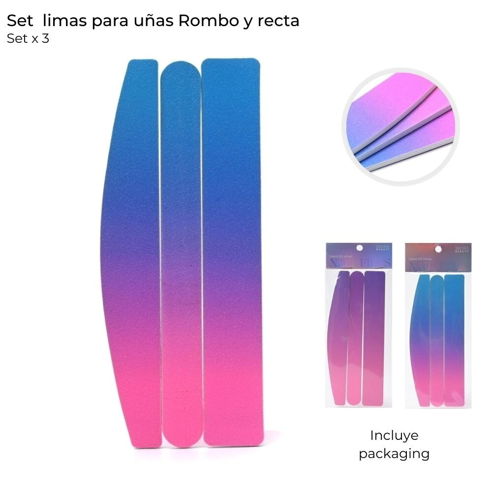 SET LIMAS PARA U�AS ROMBO, RECTA Y RECTANGULAR x3 SKORA