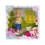 MINI MUECA LUCY POP TINY CON BICICLETA Y ACCESORIOS 20x18x6 CM