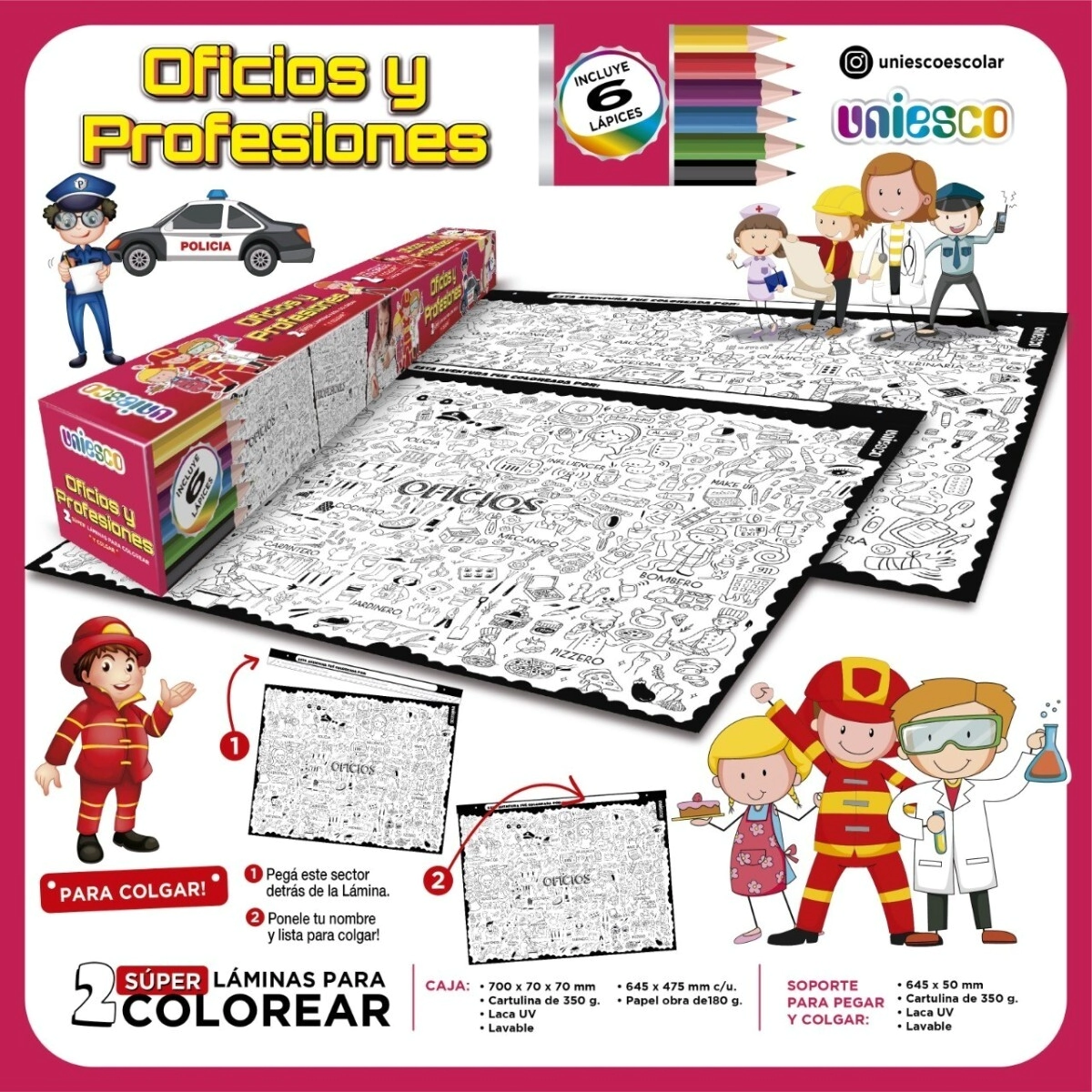 LAMINA x2 PARA COLOREAR 64,5 x 47,5 CM SURTIDO