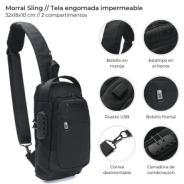 MORRAL SLING CON CERRADURA Y USB 32x18x10 CM