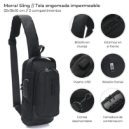 MORRAL SLING CON CERRADURA Y USB 32x18x10 CM
