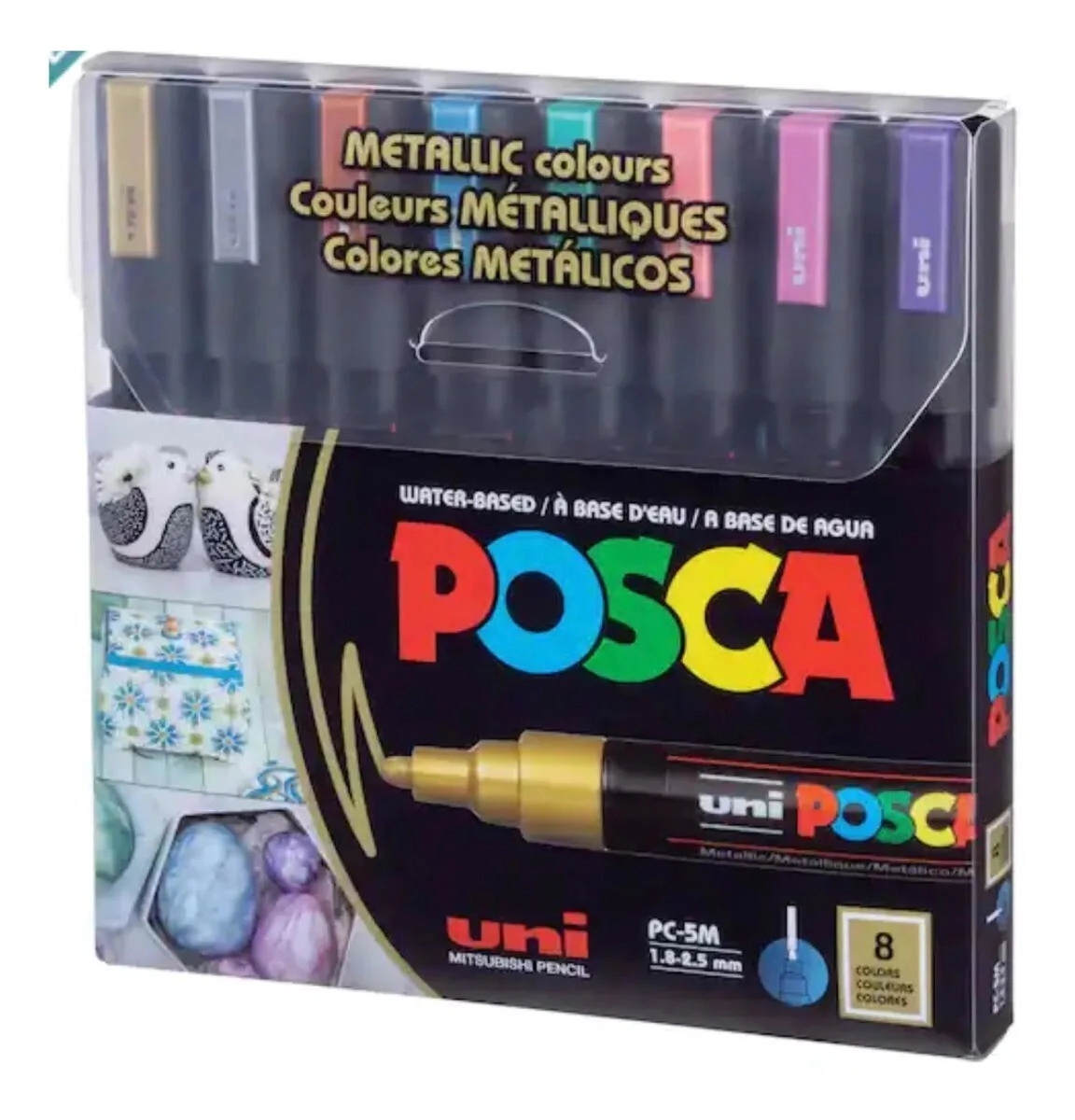 MARCADORES POSCA 5M PUNTA GRUESA ESTUCHE X8 METAL