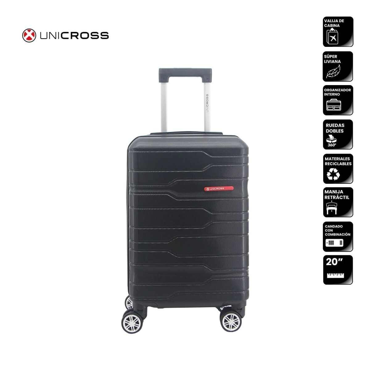 VALIJA CARRY ON ABS 20" NEGRO UNICROSS