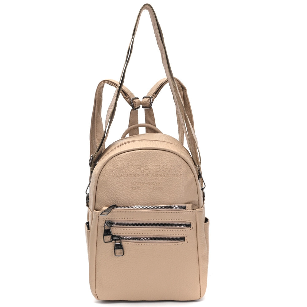MOCHILA NADOR DOBLE CORREA BEIGE SKORA 32x27x12CM