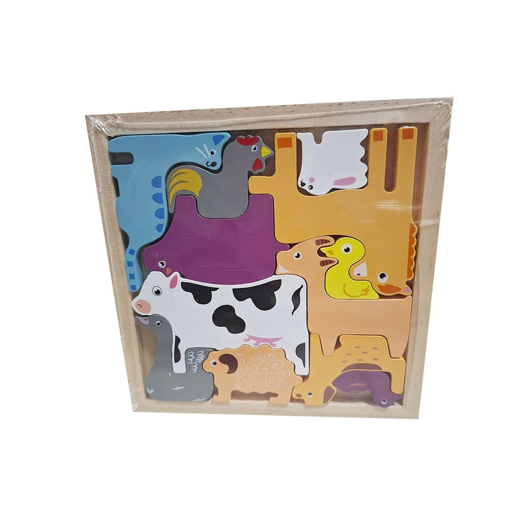 JUEGO DIDACTICO DE ENCASTRE BLOQUES DE MADERA ANIMALES 15x15x1 CM