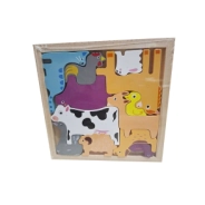 JUEGO DIDACTICO DE ENCASTRE BLOQUES DE MADERA ANIMALES 15x15x1 CM