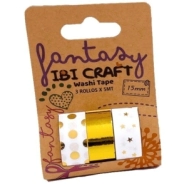 WASHITAPE DISPLAY 3 ROLLOS DE 5 Mts GOLD IBICRAFT