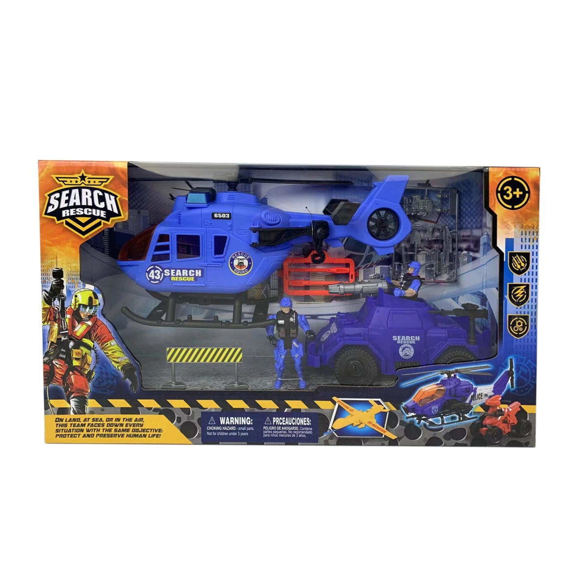 SUPER HELICOPTERO Y CAMIONETA DE POLICIA 50x10,5x28,5 CM