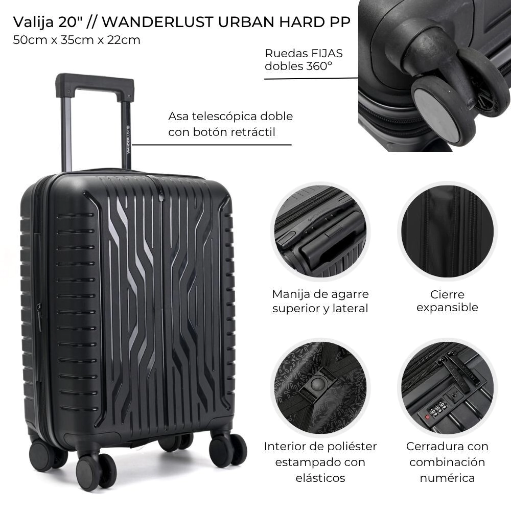 VALIJA CARRY ON WANDERLUST HARD PP NEGRO 20