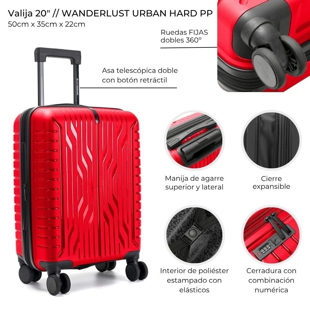 VALIJA CARRY ON WANDERLUST HARD PP ROJO 20