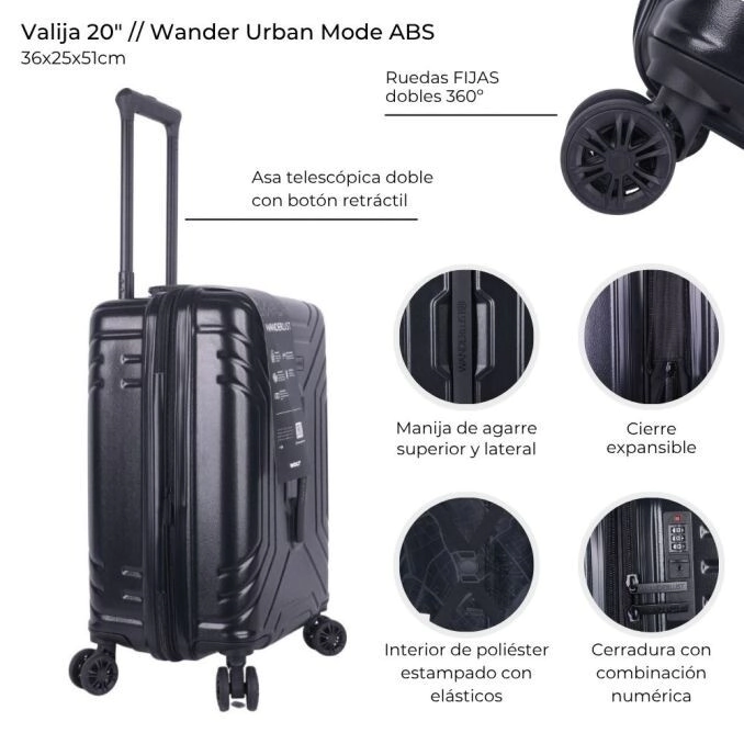 VALIJA CARRY ON WANDER URBAN MODE ABS NEGRA 20