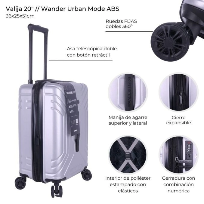 VALIJA CARRY ON WANDER URBAN MODE ABS SILVER 20