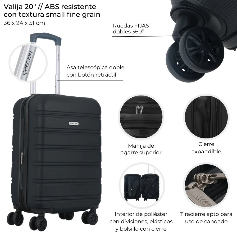 VALIJA CARRY ON HARD CHECK IN NEGRO 20