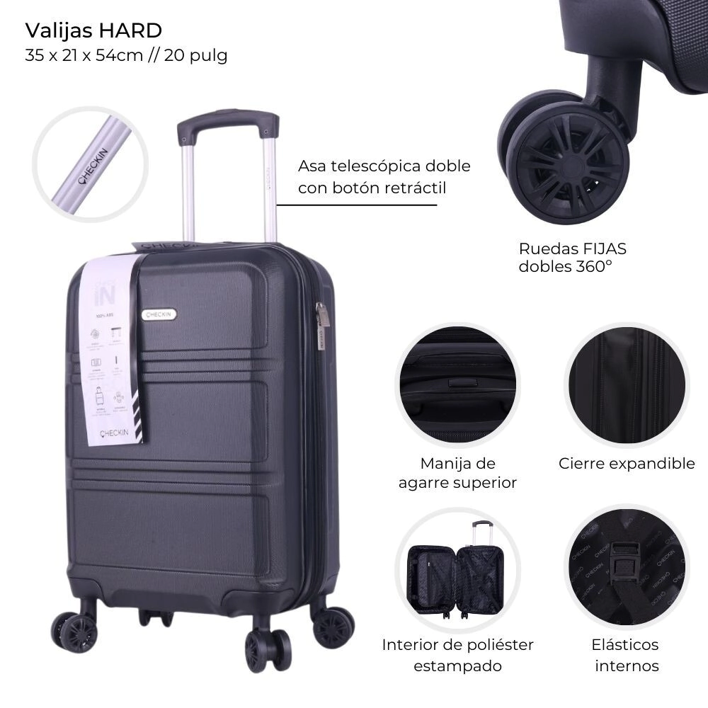 VALIJA CARRY ON HARD CHECK IN NEGRO 20