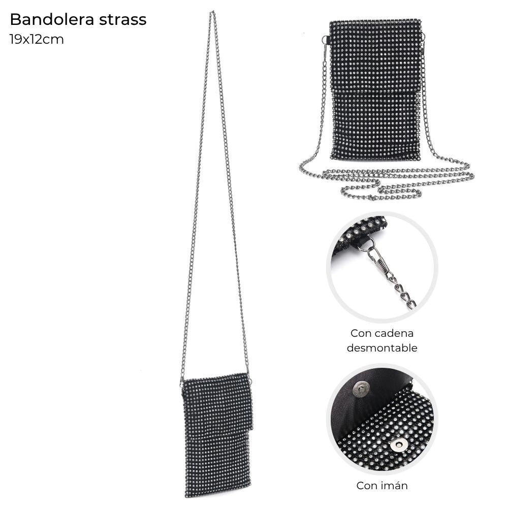 BANDOLERA STRASS CON CORREA DE CADENA 19x12 CM SKORA